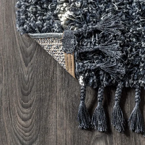 Vista 3 de JONATHAN Y Mercer Shag - Alfombra de pasillo de felpa con borlas, azul/crema, 2 x 8 pulgadas, enrejado geométrico marroquí, fácil limpieza para sala