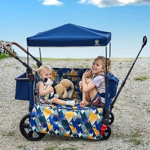 Vista 11 de EVER ADVANCED - Cochecito con apertura lateral para 2 niños, cochecito de empuje y tracción con mango ajustable, puerta con cremallera de fácil