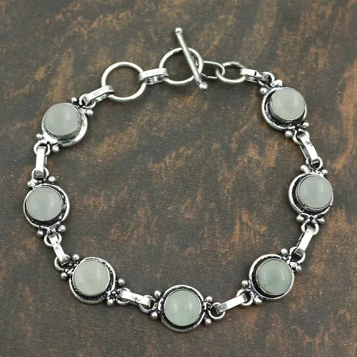 Vista 22 de Round Shape Natural & Synthetic Gemstones Silver Plated Bracelets for Women - Vintage Bohemian Style Handmade Birthstone Adjustable Link Bracelet