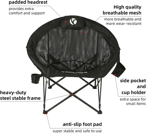 Vista 4 de ROCK CLOUD Silla plegable para acampar, sillas acolchadas de gran tamaño Negro