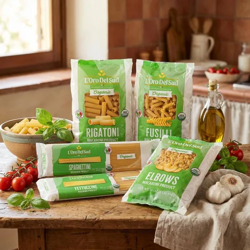 Vista 3 de L'Oro Del Sud Pasta orgánica para codos, pasta de trigo duro, 16 onzas, paquete de 4 Pasta italiana de codo prémium hecha de 100% trigo duro, sin