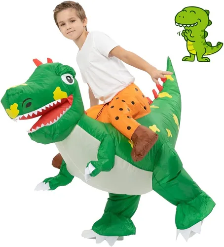 Vista 2 de Fasyou Inflatable Dinosaur Costumes for kids, Inflatable Costume Dinosaur Riding a T-Rex Air Blow-up Halloween Costumes for Boys Girls Riding Funny