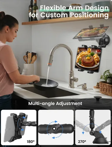 Vista 4 de OHLPRO Soporte para tablet para automóvil, soporte de iPad resistente para tablero y parabrisas, abrazadera de ventosa compatible con tabletas de 7