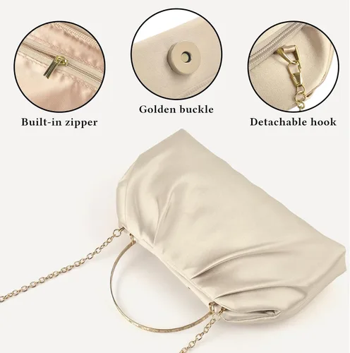 Vista 5 de ERKOON Clutch Purse for Women Elegant Pleated Evening Bag Crossbody Shoulder Handbag Envelope Bag with 2 Detachable Chain
