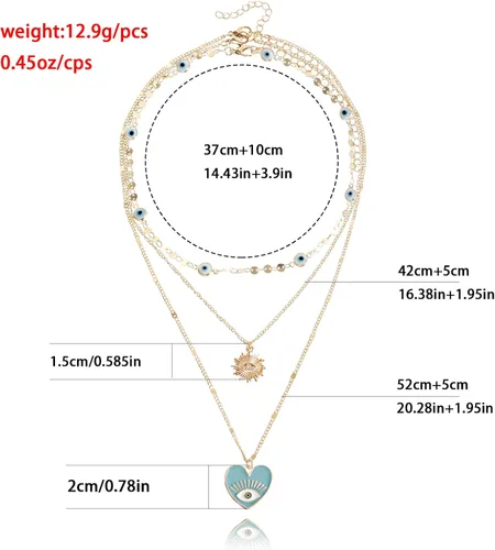 Vista 6 de EACHAR - Collar de tres capas de ojo malvado, 6 pulseras elásticas de cuentas, aretes de plata, tobillera ajustable, Ojo Turco Lucky Kabbalah