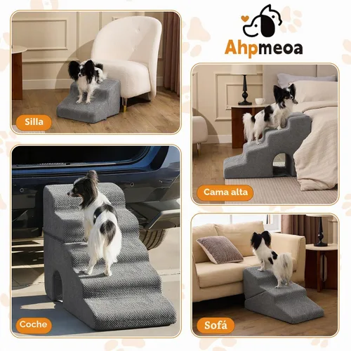 Vista 7 de Ahpmeoa Escaleras para perros para cama de 23 pulgadas de alto, escalones Gris
