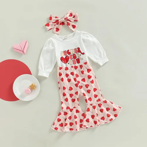 Vista 36 de FIOMVA Conjunto de ropa de 3 piezas con estampado de corazón para bebé recién nacida, para el día de San Valentín