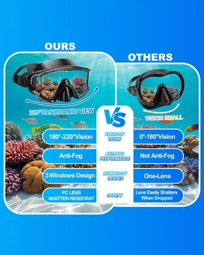 Vista 2 de Equipo de esnórquel para adultos, jóvenes y niños, juego de máscara de esnórquel, máscara de buceo, gafas de natación, máscara de buceo, a prueba