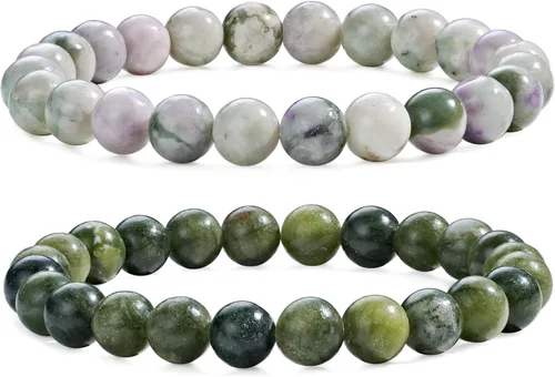 Vista 11 de Bivei - Pulsera elástica de cuentas redondas de cristales curativos semipreciosos naturales, hecha a mano, rellenadores de regalo para mujeres Ágata
