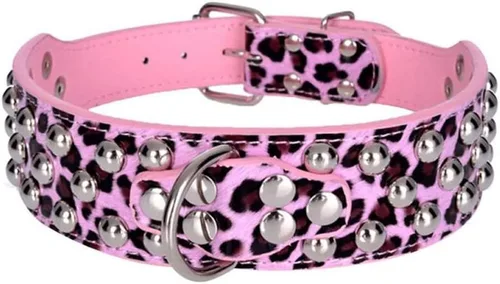 Vista 7 de Serijoars Collar de cuero de 2 pulgadas de ancho, collar resistente con tachuelas, ajustable para perros medianos y grandes (M, negro)