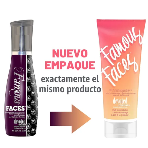 Vista 3 de Devoted Creations Loción bronceadora facial hipoalergénica para perfeccionar la piel Famous Faces, 3.4 onzas líquidas