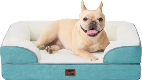 Vista 49 de EHEYCIGA – Cama ortopédica impermeable para perros pequeños, de espuma viscoelástica tipo caja de huevos, con bordes elevados y base antideslizante