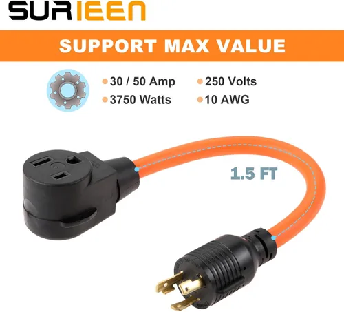 Vista 7 de NEMA L6-30P a 6-50R Generador a Soldador Adaptador Enchufe 1.5FT
