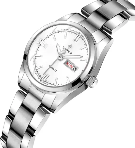Vista 2 de Gosasa Reloj analógico de cuarzo para mujer, correa de acero inoxidable, color plateado, Reloj analógico