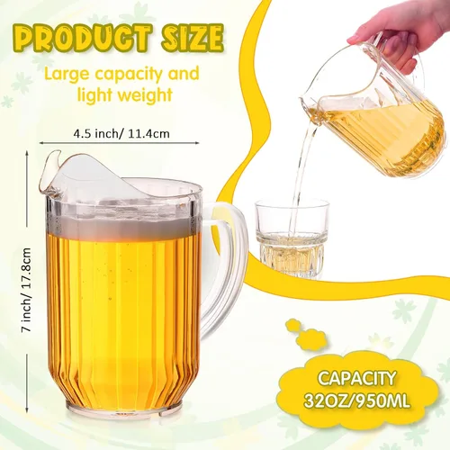 Vista 8 de Rtteri - Paquete de 16 jarras de plástico transparente de 32 onzas a granel, mini jarras de bebidas con asa y boquilla para agua, cerveza, limonada