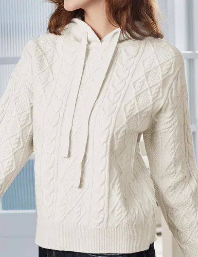 Vista 4 de SDEER - Sudadera con capucha para mujer, de punto acanalado, manga larga, con cordón