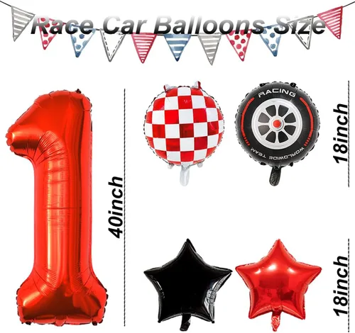 Vista 7 de Globos de auto de carreras para decoración de cumpleaños – Globos rojos de Mylar número 1 de 40 pulgadas – Globos rojos de aluminio rojo