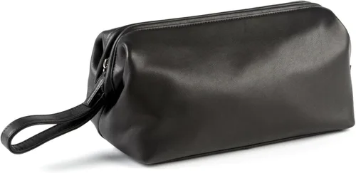 Vista 3 de Leatherology Neceser con marco de ónix negro, kit de piel de grano completo para hombres con apertura de boca ancha, bolsillos interiores y Negro