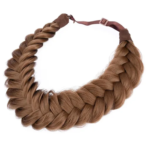 Vista 17 de Diadema ancha y despeinada de 2 mechones de cabello sintético trenzado, accesorio de belleza para mujeres y niñas, 62g/2.1 oz (caoba)
