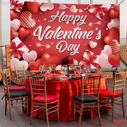 Vista 9 de KatchOn, Red Lip Balloons Set - Large 30 Inch, Pack of 4 Happy Valentines Day Banner - XtraLarge 72x44 Inch Glitter Red Hanging Heart Swirls