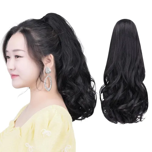 Vista 19 de Cola de caballo con clip, color castaño rojizo, ondulado de 10 pulgadas, extensión de cola de caballo de 3.3 onzas, extensiones de cabello sintético