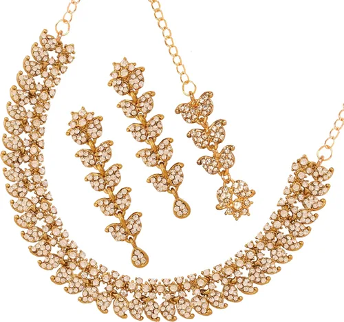 Vista 17 de Touchstone Conjunto de joyas de boda india, collares tradicionales de oro para mujer, conjuntos de diamantes de imitación de declaración hollywood 1