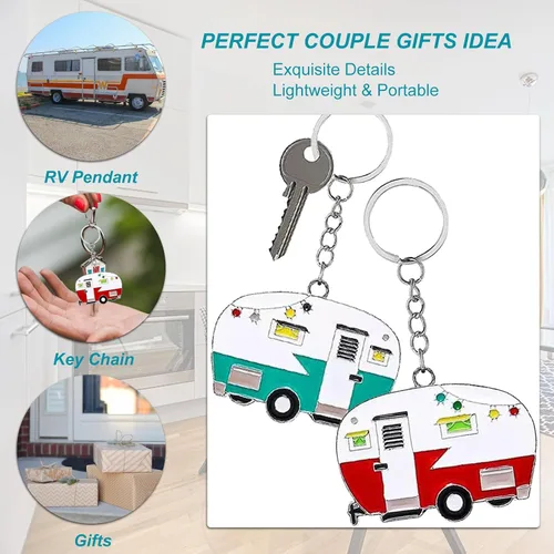Vista 4 de TrustBlai Paquete de 2 llaveros para cámper, diseño de feliz casa rodante, regalo para parejas, regalos de campamento para hombres y mujeres