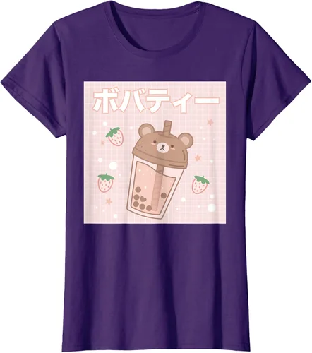 Vista 11 de Camiseta estética Kawaii con diseño de oso lindo y té con leche burbuja, talla S Blanco