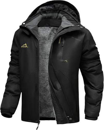 Vista 7 de INVACHI Chaqueta de esquí de invierno para hombre, impermeable, resistente al viento, forro polar con capucha