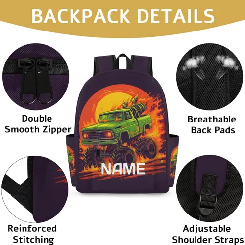 Vista 2 de Mochila personalizada para niños, mochila personalizada para niños preescolares para jardín de infantes, guardería, mochila escolar, Cool Truck