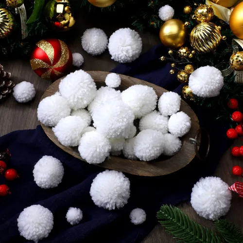 Vista 2 de Geosar 50 pompones blancos peludos para manualidades de invierno, varios
