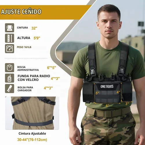 Vista 2 de ONETIGRIS Chest Rig, Dangler Pouch for Hunting Shooting Hiking Negro