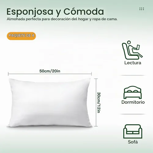 Vista 3 de OTOSTAR Paquete de 4 rellenos de almohada, 12 x 20 pulgadas, cojines rectangulares interiores, suaves, esponjosos, rellenos de cojín decorativos