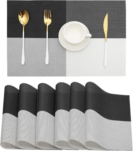 Vista 11 de HeloHo Juego de 4 manteles individuales de rejilla blanca y negra, lavables, de vinilo, lavables, para cocina, comedor, decoración de mesa