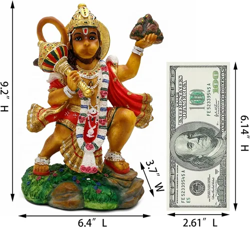Vista 5 de alikiki Estatua de Hanuman volador de Dios hindú – 9.2 pulgadas de alto Jayanti Murti Pooja Diwali regalo para amigo indio, familia, altar puja