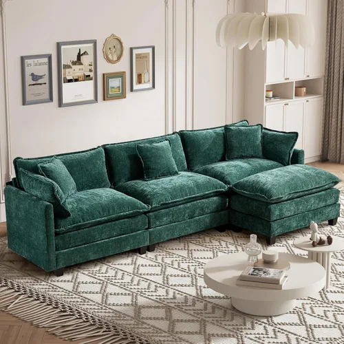 Vista 58 de Sofá seccional modular convertible de 76.7", sofás de dos plazas de chenilla con asiento profundo y cojines tipo loveseat para sala de estar, Beige
