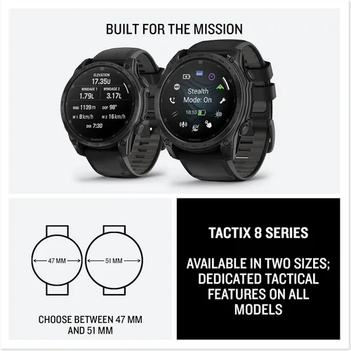 Vista 7 de Garmin tactix® 8 47mm, pantalla AMOLED, reloj inteligente táctico GPS premium, incluye Applied Ballistics Ultralight™ Solver