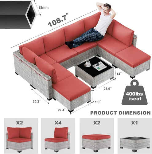 Vista 78 de Juego de sofá modular de mimbre de polietileno para exteriores Gris