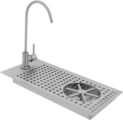 Vista 7 de Enjuagadora de vidrio con grifo, lavadora comercial de tazas para bar, limpiador de vidrio de acero inoxidable 304, enjuague de taza de encimera
