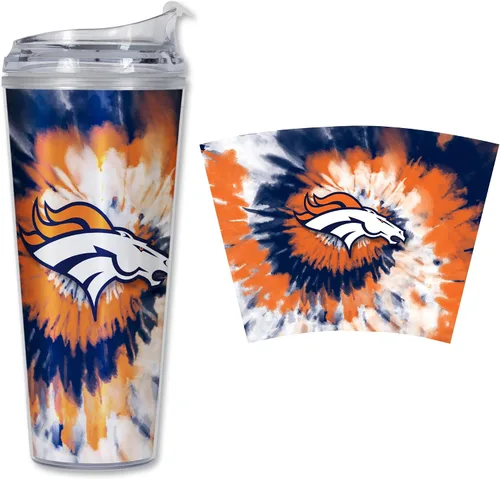 Vista 56 de Rico Industries NFL Football Glitter 24 onzas Vaso de purpurina acrílico con tapa con bisagra, Vaso de doble pared oficialmente licenciado con pajita