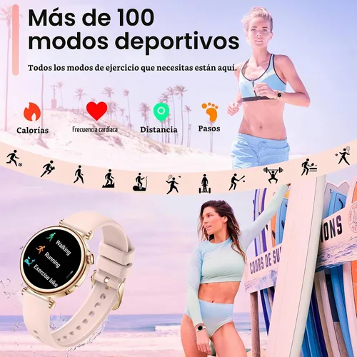 Vista 3 de Reloj inteligente para mujer (respuesta/hacer llamada) 1.27" HD Fitness Rosa