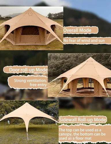 Vista 3 de Thcbme Tienda de campaña de lona de algodón de 5M - Yurtas con gato de estufa, resistente al viento, sombra transpirable, viajes de campamento