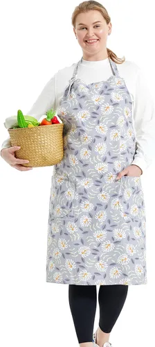 Vista 30 de Delantales de algodón y lino para hornear, talla grande, para mujer, con bolsillos, cocina