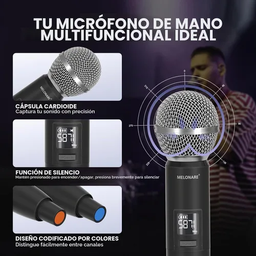 Vista 4 de MELONARE Sistema de micrófono inalámbrico de escaneo automático UHF dual