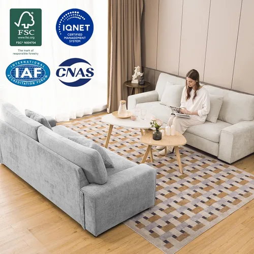 Vista 7 de DOPEDIO Sofá biplaza moderno para sala de estar, sillón reclinable de chenilla, funda extraíble, cojines de resorte, marco de madera maciza, fácil
