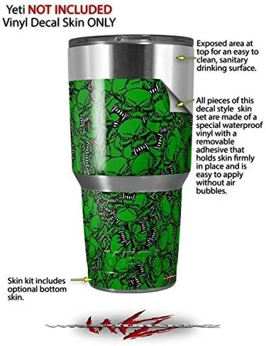 Vista 2 de Skin Wrap para vaso de Yeti Rambler 30 oz dispersos calaveras verde (vaso no incluido)