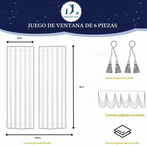Vista 2 de DreamField Linen Cortinas de Jacquard para Ventana de Sala de Estar y Dormitorio 54 Pulgadas de Ancho x 84 Pulgadas de Largo - Juego de 2 Paneles