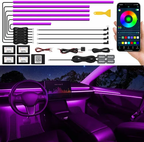 Vista 8 de Tira de luz LED acrílica para interior de automóvil con aplicación inalámbrica, kits de iluminación ambiental RGB Dreamcolor 5 en 1, 16 millones