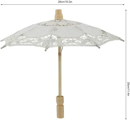 Vista 6 de Diyeeni Paraguas de novia, elegante sombrilla de bordado de algodón con encaje floral hecho a mano, sombrilla con mango de madera para bodas