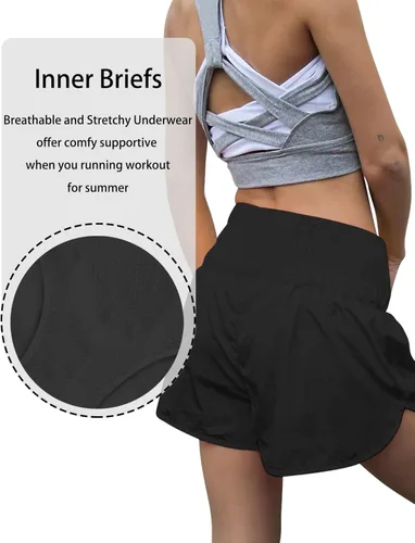 Vista 2 de AUTOMET Pantalones cortos deportivos de talle alto para mujer pantalones cortos elásticos casuales de verano para correr pantalones cortos
